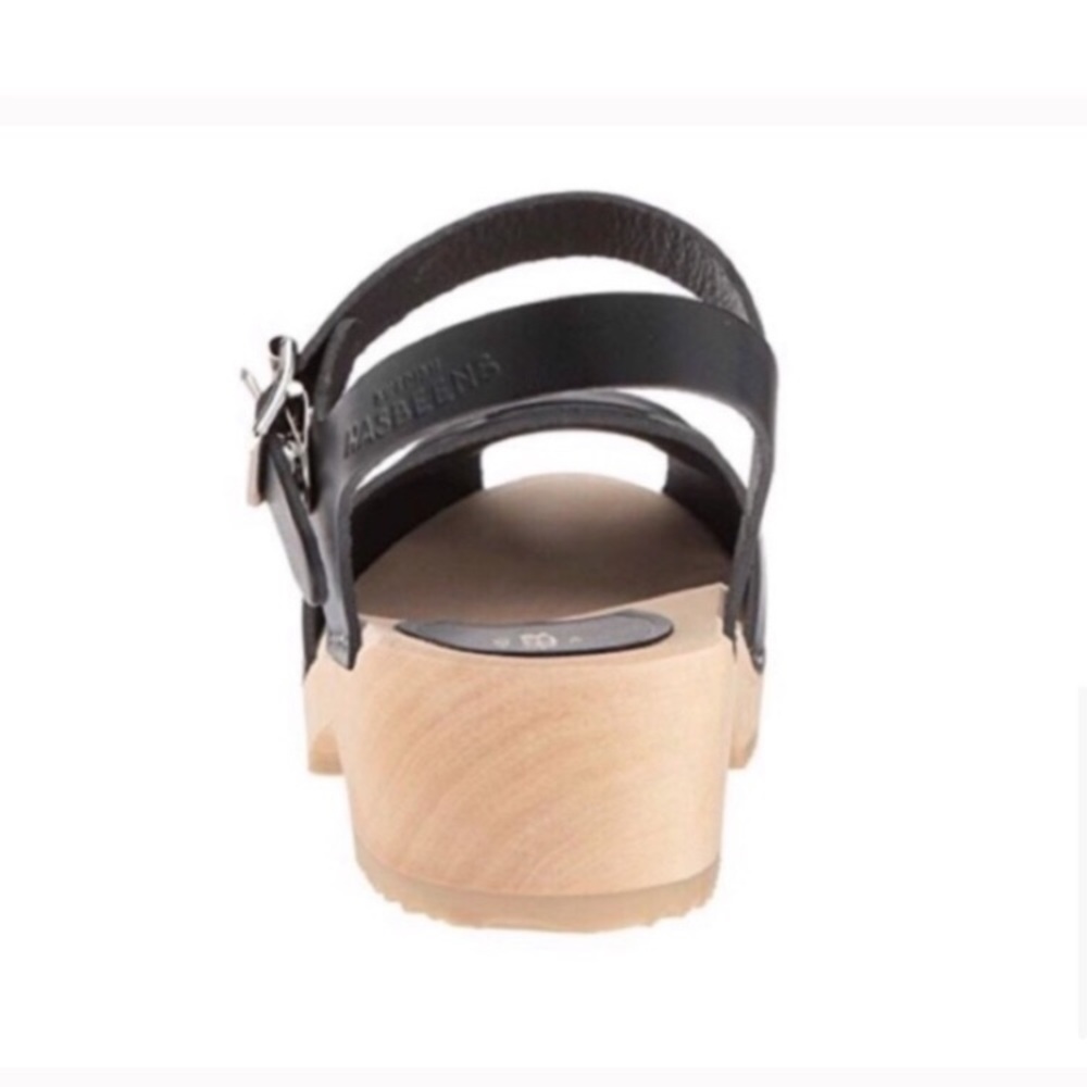New! Swedish Hasbeens Black/Tan Wood Leather Clogs - Picture 5 of 5